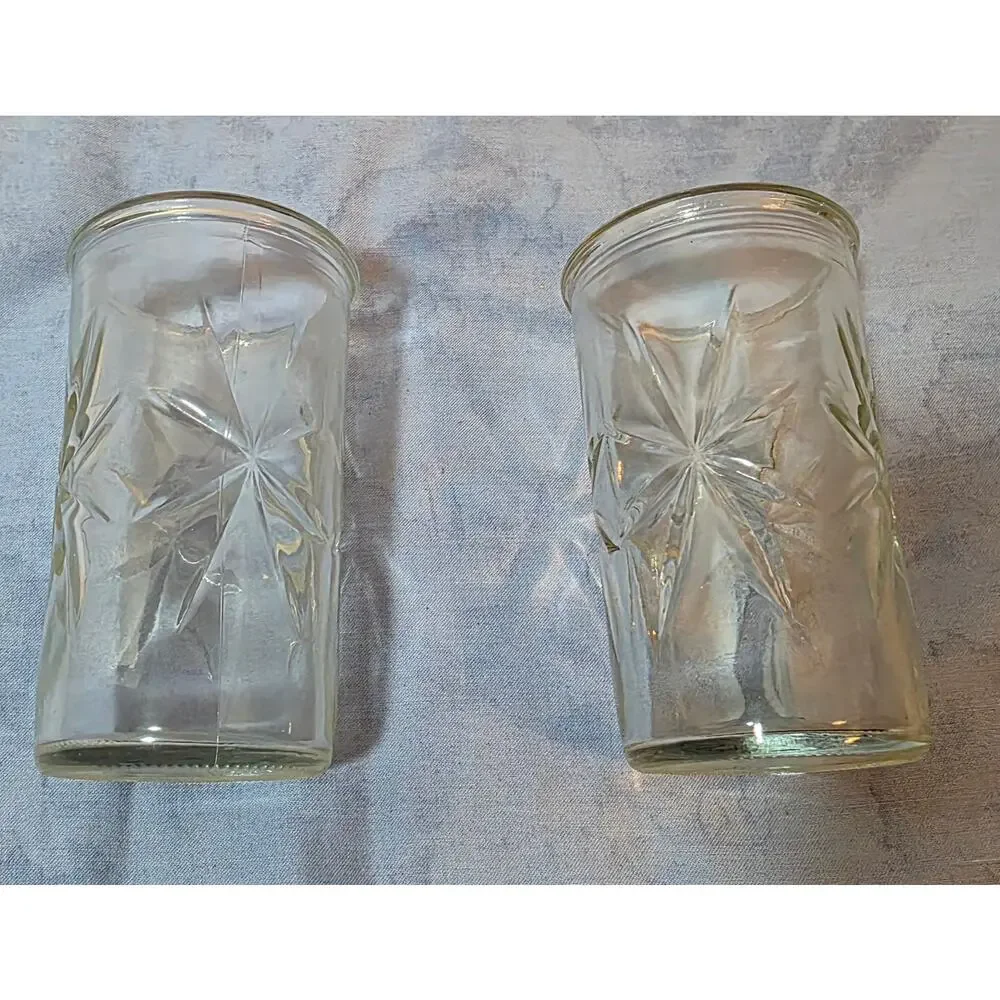 Vtg Starburst Jelly Jar Glasses Clear Juice Tumblers Set of 2